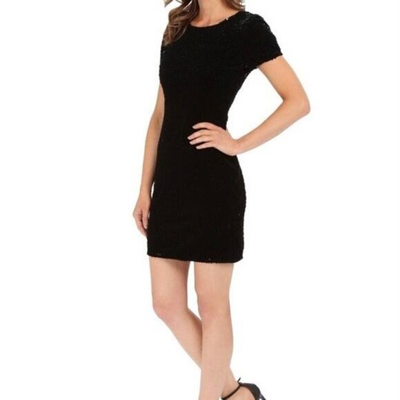 SAM EDELMAN Flocked Sequin Dress Womens 2 Black Karina Mini Shift Sheath Party - Picture 16 of 16